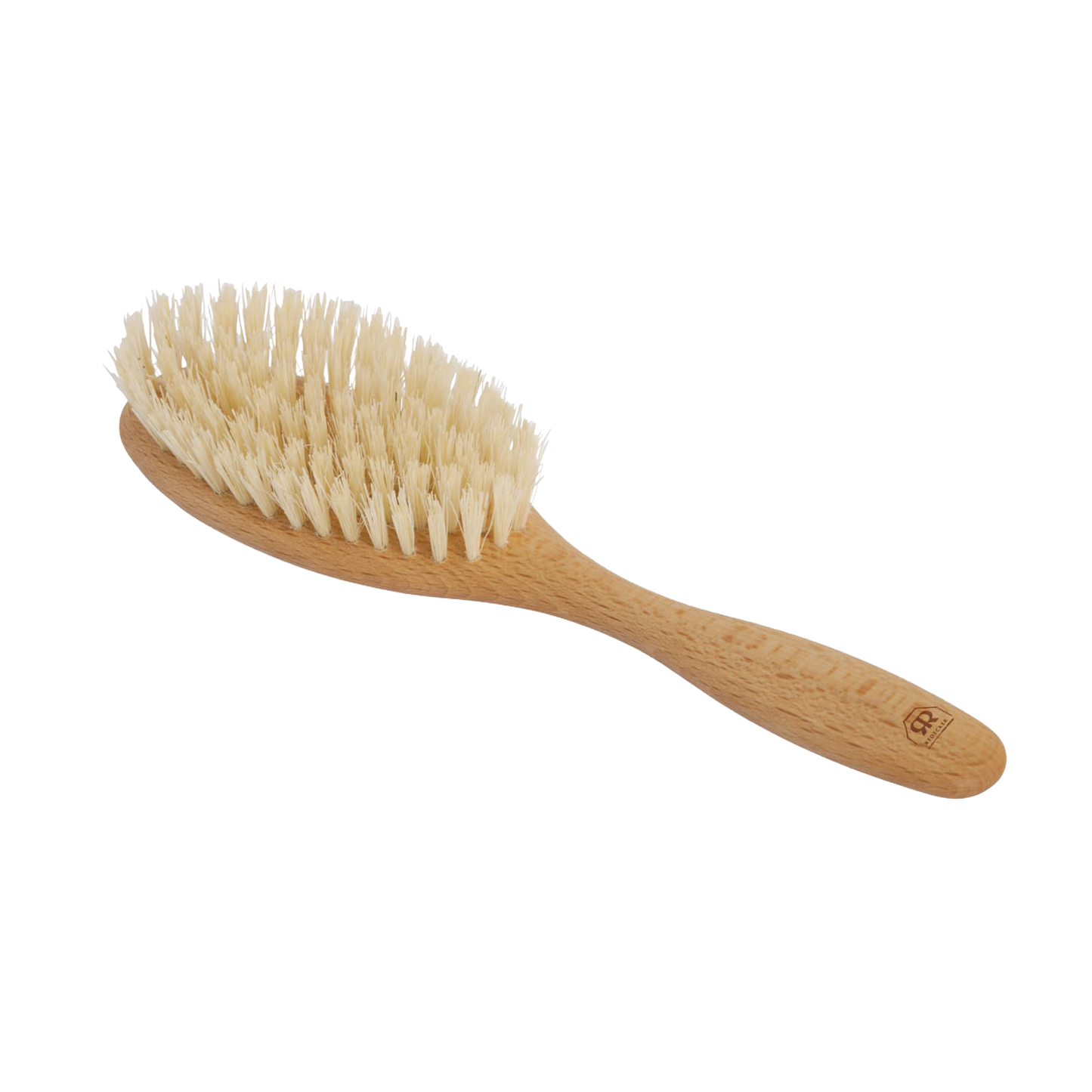 Handcrafted beechwood hairbrush with seven rows of natural Tampico bristles, designed for gentle scalp stimulation, featured in Health & Wellness and Grooming collections.