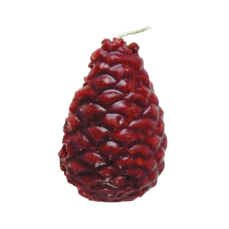 Deep red pine cone-shaped firestarter with a wick, handcrafted in the USA, designed for efficient lighting in stoves and hearth accessories collections.