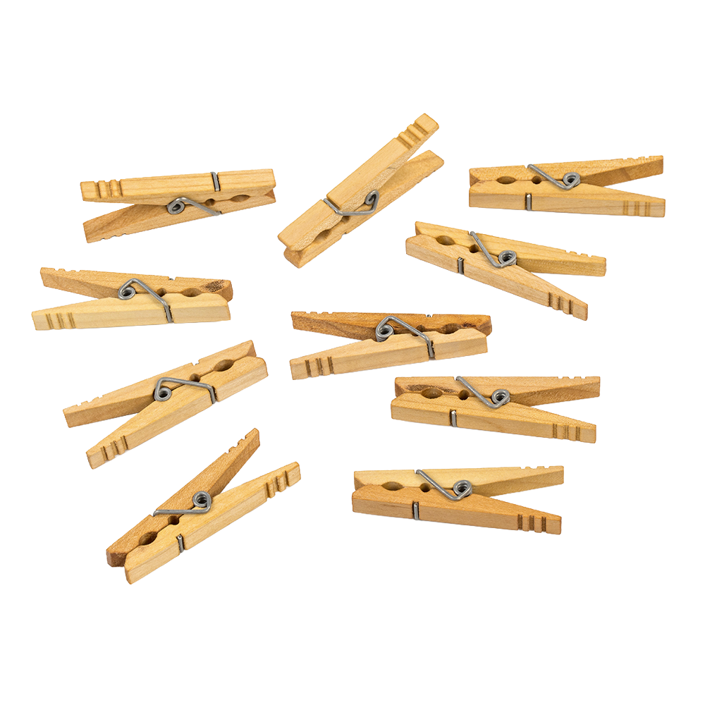 Set of handcrafted maple spring clothespins with stainless steel springs, durable and made in the USA, ideal for Home & Decor, Laundry Supplies, Clothesline Accessories, and Best Sellers collections.