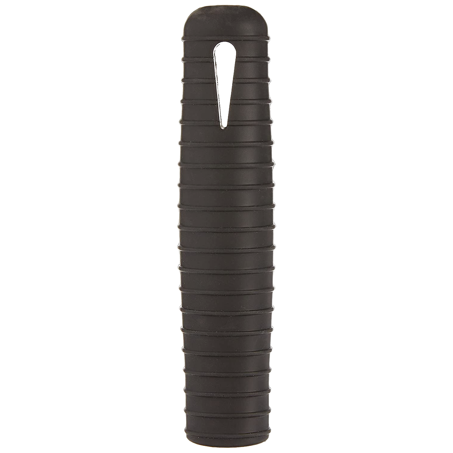 Black silicone hot handle holder designed to fit snugly over steel skillet handles, protecting hands from heat up to 500°F, dishwasher safe, ideal for kitchen gadgets and cooking helpers.