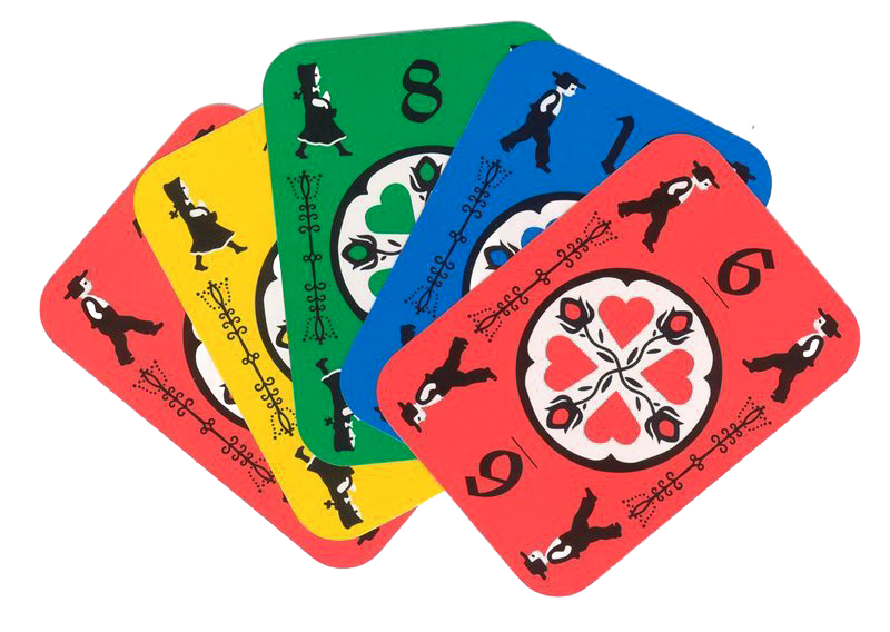 Fan of five colorful cards with playful illustrations and numbers, designed for quick-paced family card games in Toys, Books & Games and Children’s Toys collections.