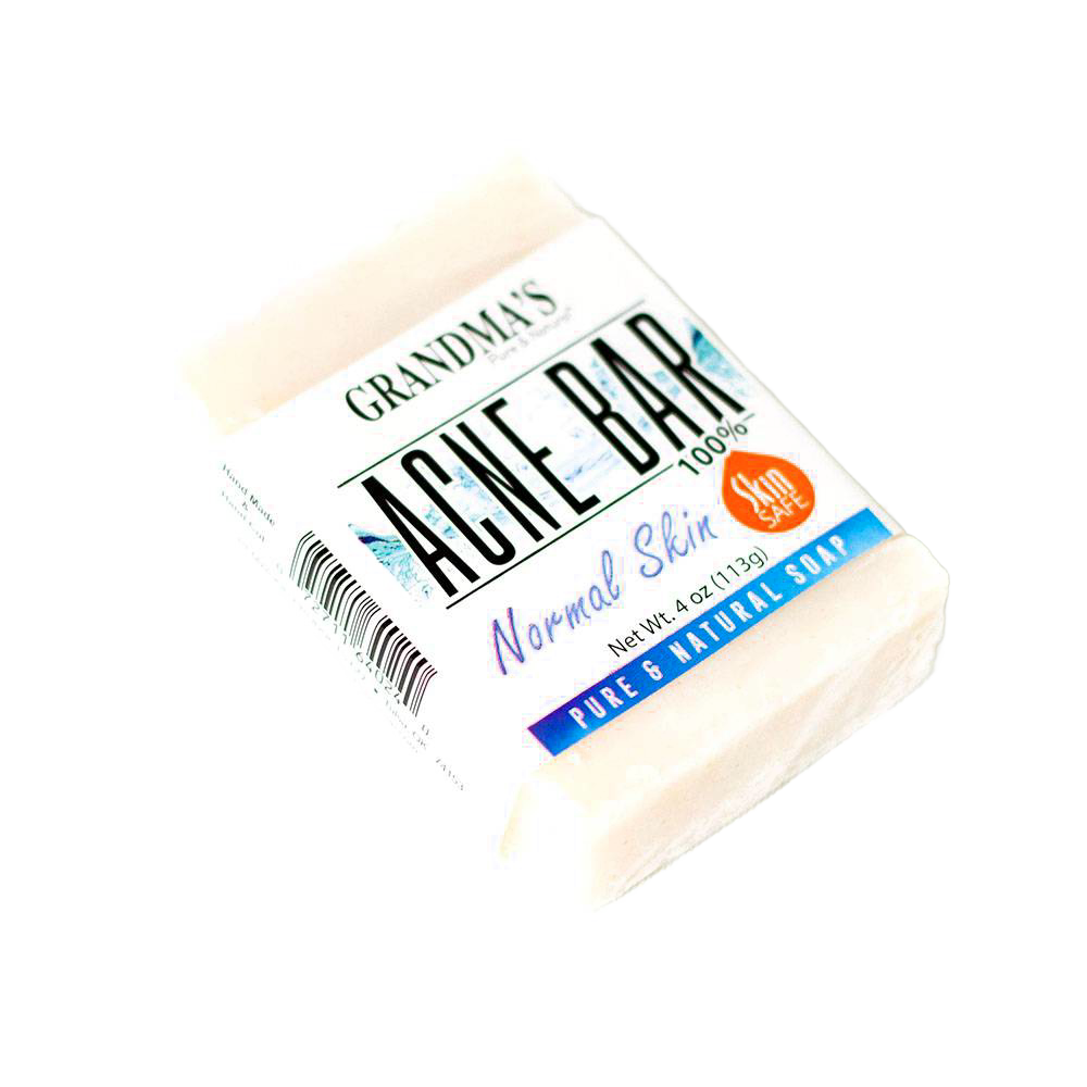 Handcrafted acne-clearing soap bar labeled for normal skin, featuring pure and natural ingredients, ideal for Health & Wellness and Best Sellers collections.