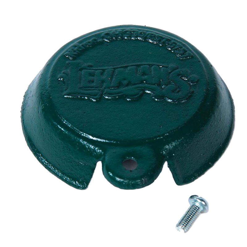 Dark green cast iron replacement cap for Lehman's Reading 78 apple peeler, accompanied by a small metal screw, part of Farm, Garden & Tool and Apple Harvest Supplies collections.