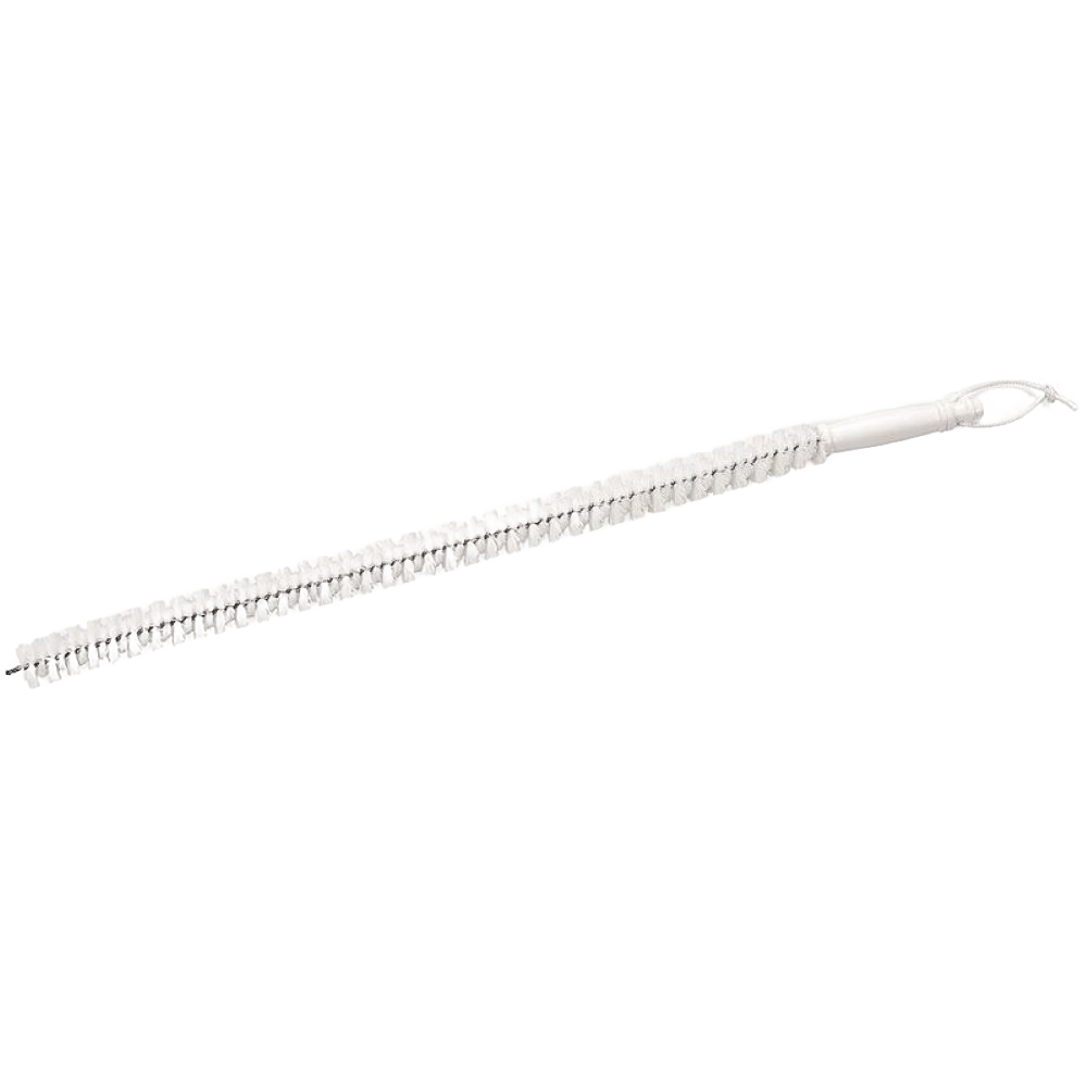 Flexible white bristle brush with spirally wound design for cleaning upper dryer lint traps, handcrafted and made in USA, featured in Home & Decor and Household Cleaning collections.