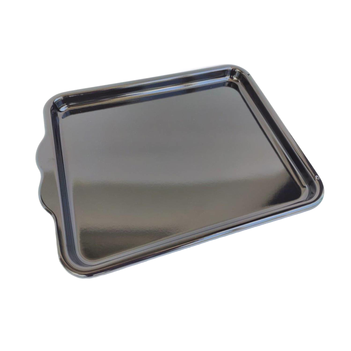 Durable enameled steel baking tray with raised edges and side handles, designed for use with select Rosa cookstoves, featured in Stoves and Hearth Accessories collections.