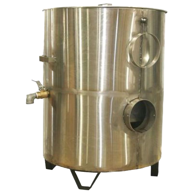Stainless steel wood-fired canner with built-in firebox, lid, and spigot, designed for food preservation, canning, and water bath cooking, featured in Kitchen & Food and Food Preservation collections.