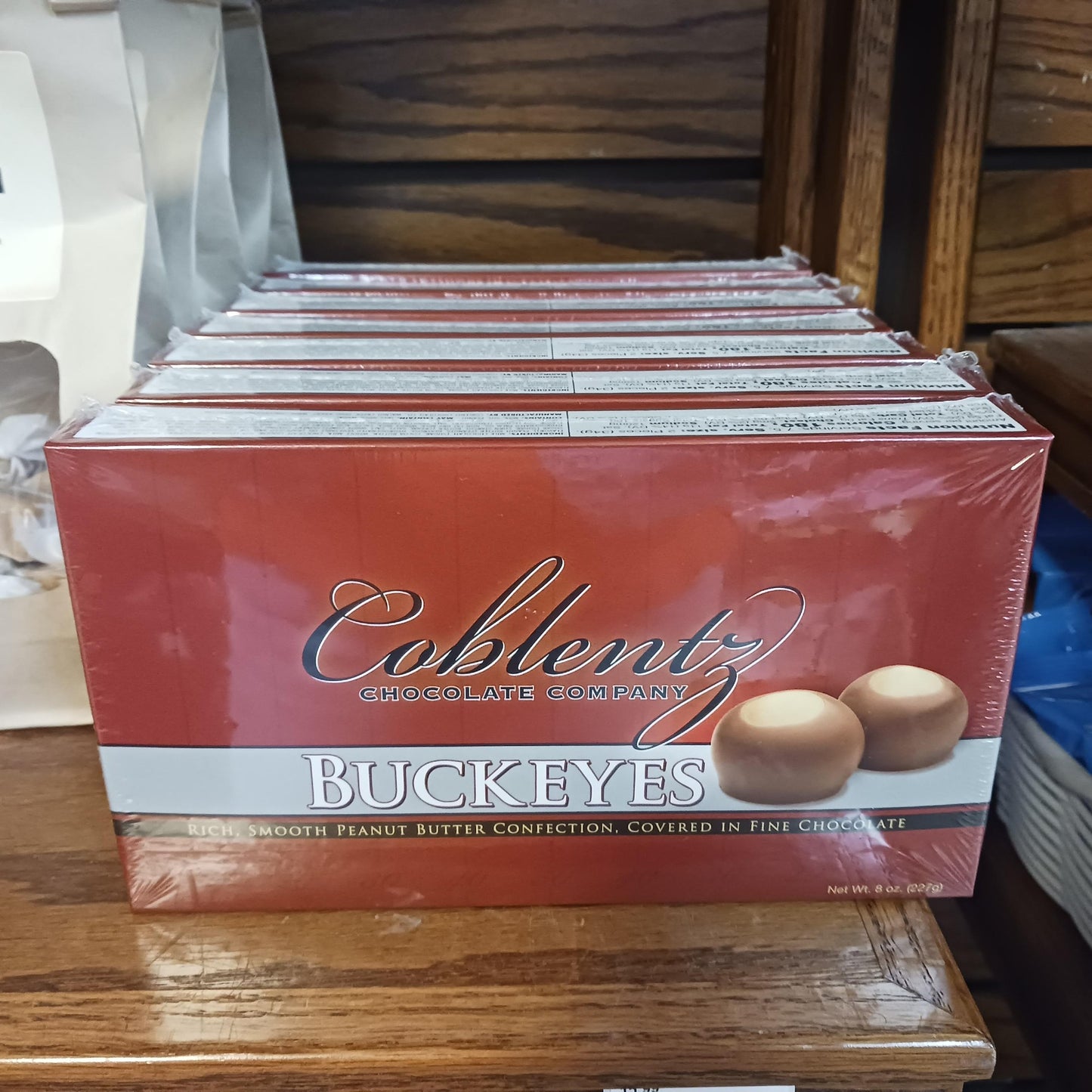 Boxed set of handcrafted buckeye candies featuring rich, smooth peanut butter confections coated in fine milk chocolate, part of Kitchen & Food, Snacks and Sweets, Candy, and USA Made collections.