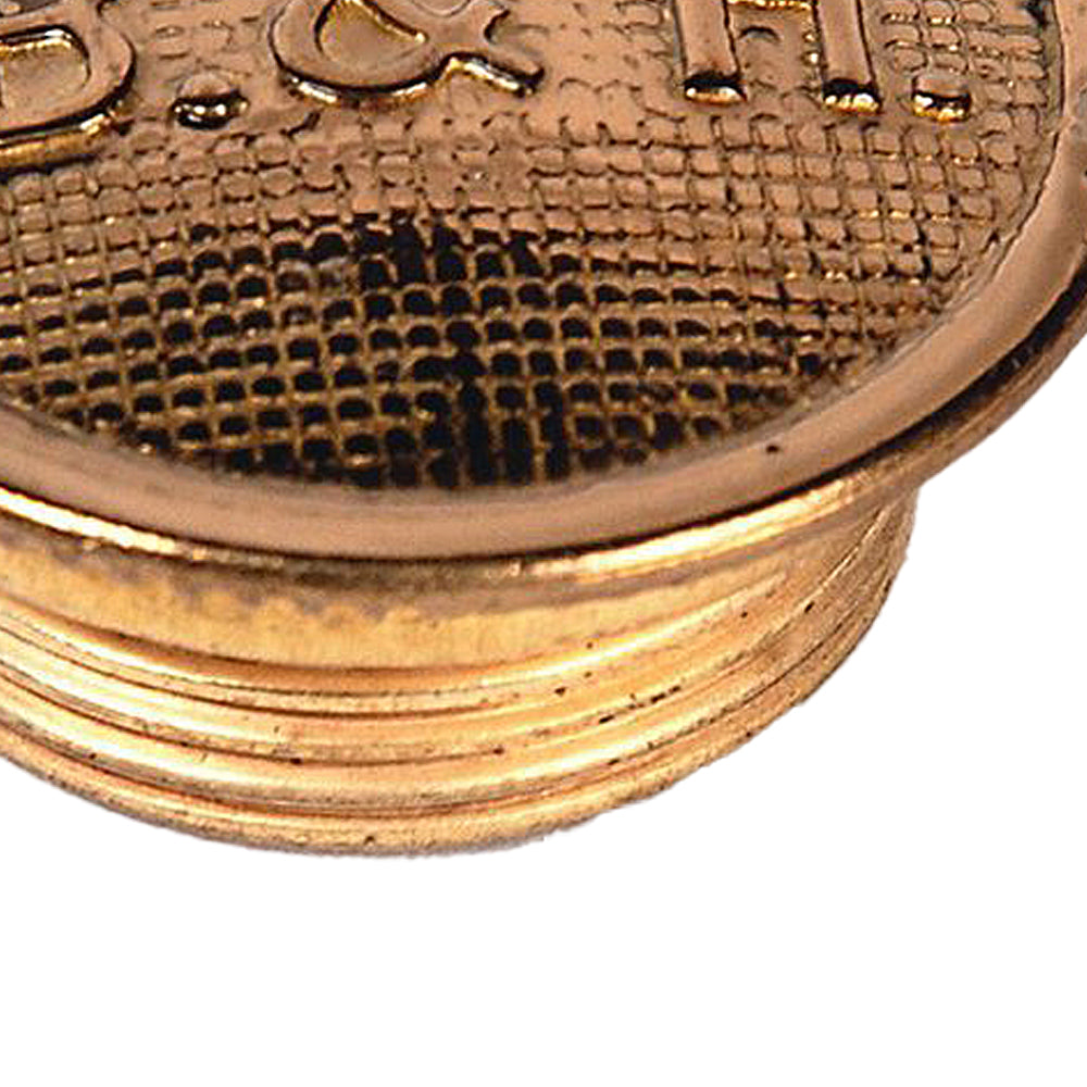 Polished solid brass filler cap with threaded base and embossed lettering, designed as a replacement part for oil lamps; featured in Lamps & Lighting and Accessories collections.