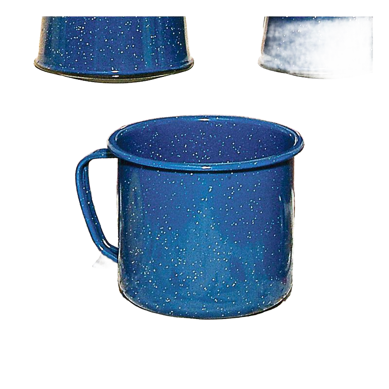 Royal blue enamel-coated steel giant mug with white speckled pattern, durable and weather resistant, perfect for camping, kitchen, and farm use in Best Sellers and Dinnerware collections.