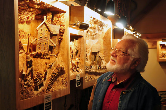 Amish Woodcarver Displays Work At Lehman's In Kidron, Ohio