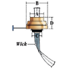 Detailed illustration of a replacement oil lantern burner with labeled dimensions showing the wick, designed for lamps and lighting, camping, emergency supplies, and outdoor use collections.