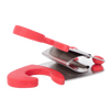 Stainless steel pot clip with red silicone grip designed to hold spoons securely off surfaces, ideal for use in Kitchen & Food, Kitchen Gadgets, and Cooking and Baking Helpers collections.