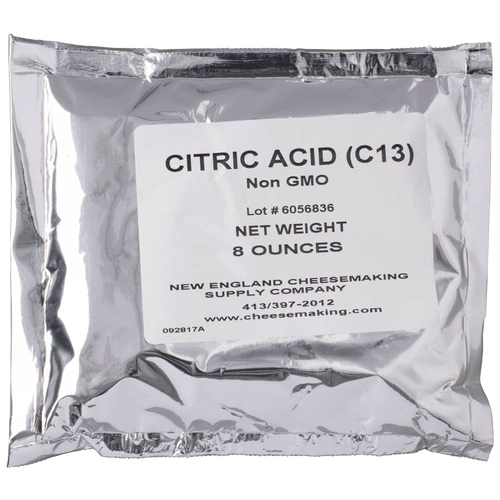 Silver foil packet of non-GMO citric acid powder labeled for cheesemaking, suitable for Kitchen & Food, Specialty Equipment, DIY Cheese and Yogurt, Best Sellers, and Promo Eligible collections.
