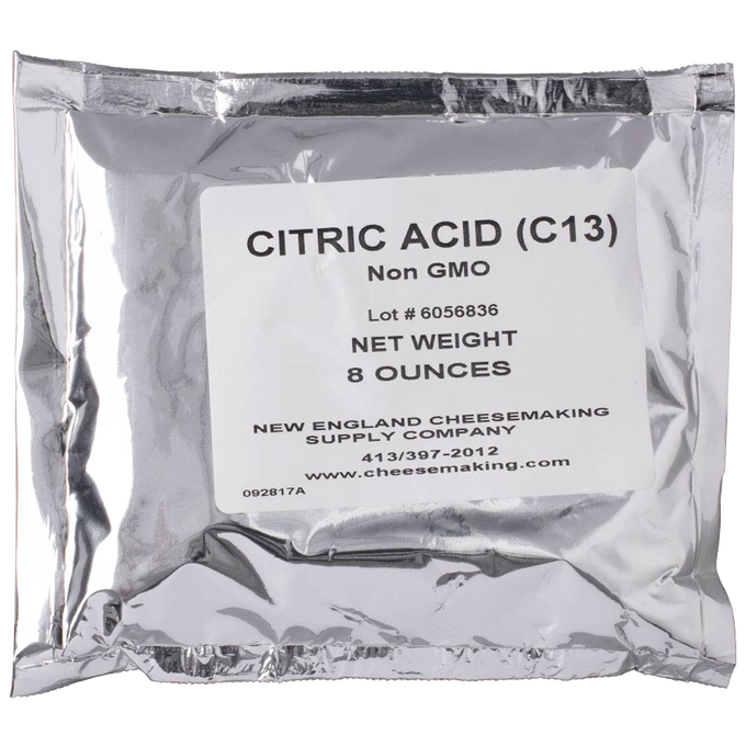 Silver foil packet of non-GMO citric acid powder labeled for cheesemaking, suitable for Kitchen & Food, Specialty Equipment, DIY Cheese and Yogurt, Best Sellers, and Promo Eligible collections.