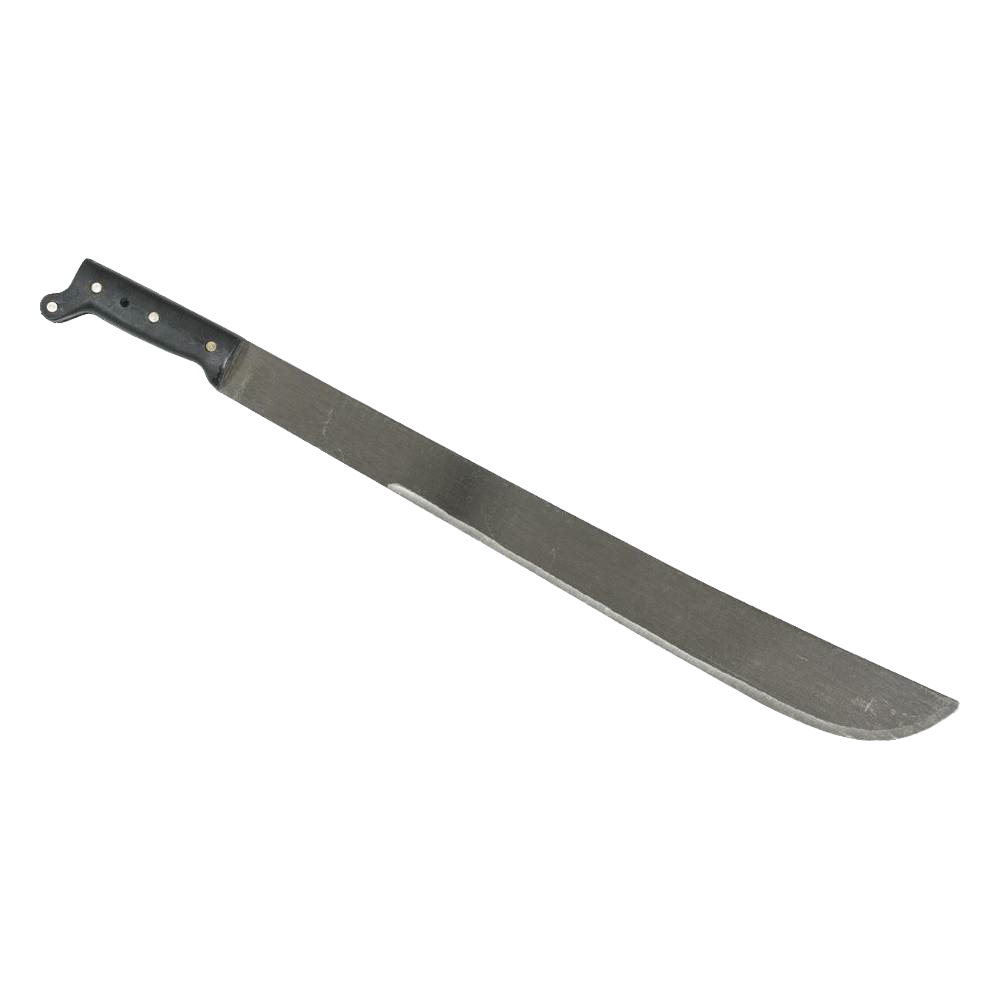 Garden machete with a sharp tempered steel blade and sturdy polymer handle secured by four brass rivets, designed for efficient yard work in farm and garden tool collections.