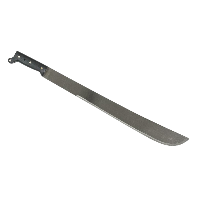 Garden machete with a sharp tempered steel blade and sturdy polymer handle secured by four brass rivets, designed for efficient yard work in farm and garden tool collections.