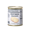Metal can of vacuum-sealed handcrafted pilot bread crackers with oxygen absorber and food-grade desiccant, perfect for emergency supplies, pantry, kitchen, and farm collections.