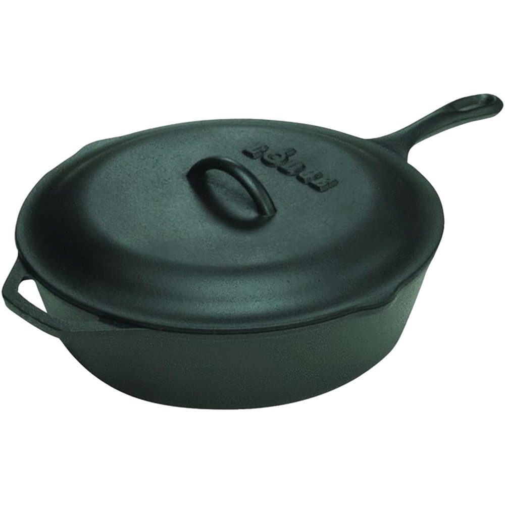 Extra deep cast iron chicken fryer with lid featuring self-basting nubs for even moisture, pre-seasoned and ideal for versatile cooking in kitchen and cookware collections.