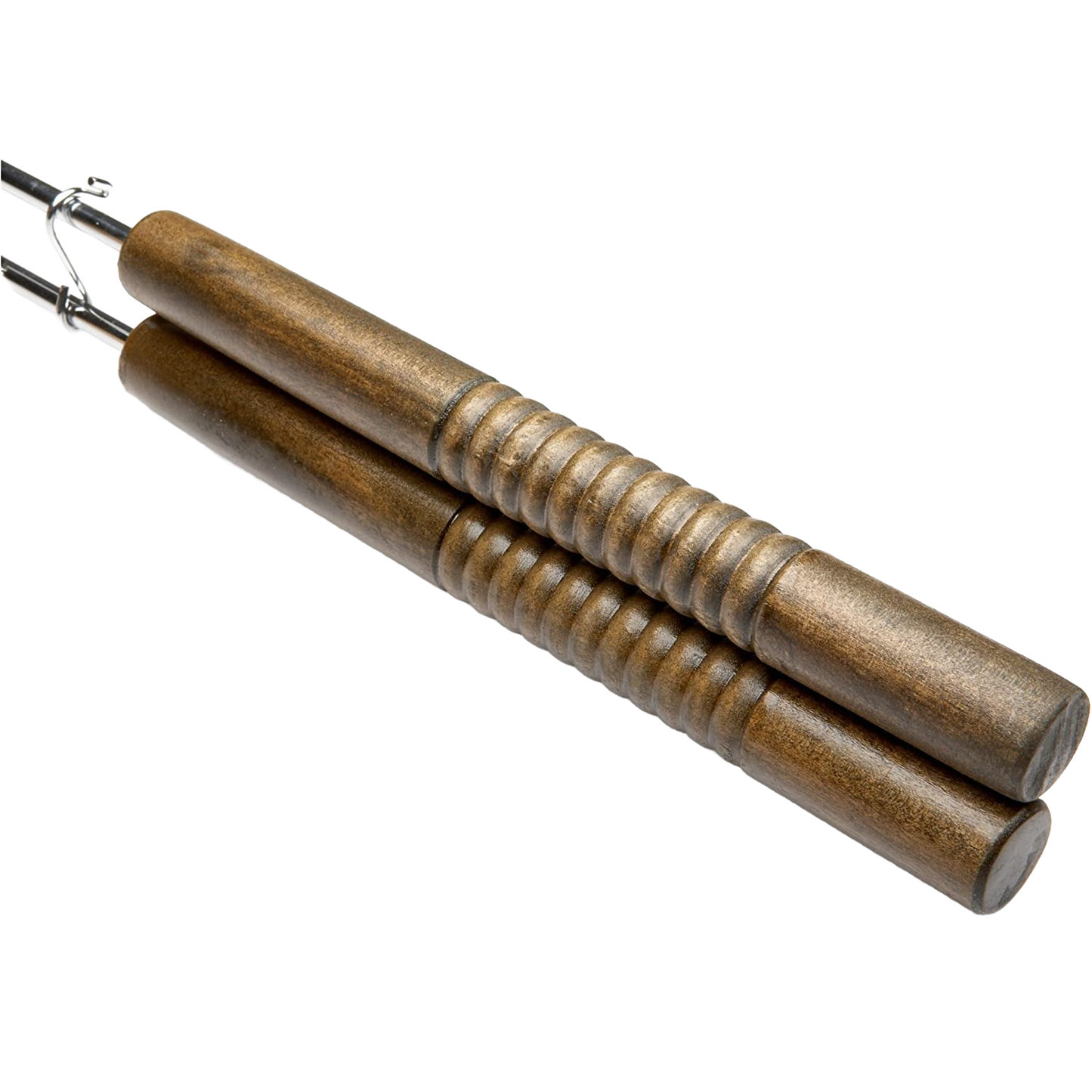 Handcrafted wooden handles with grooved grips on a cast iron hot dog pie iron, designed for Farm, Garden & Tool, Camping, Best Sellers, and Promo Eligible collections.