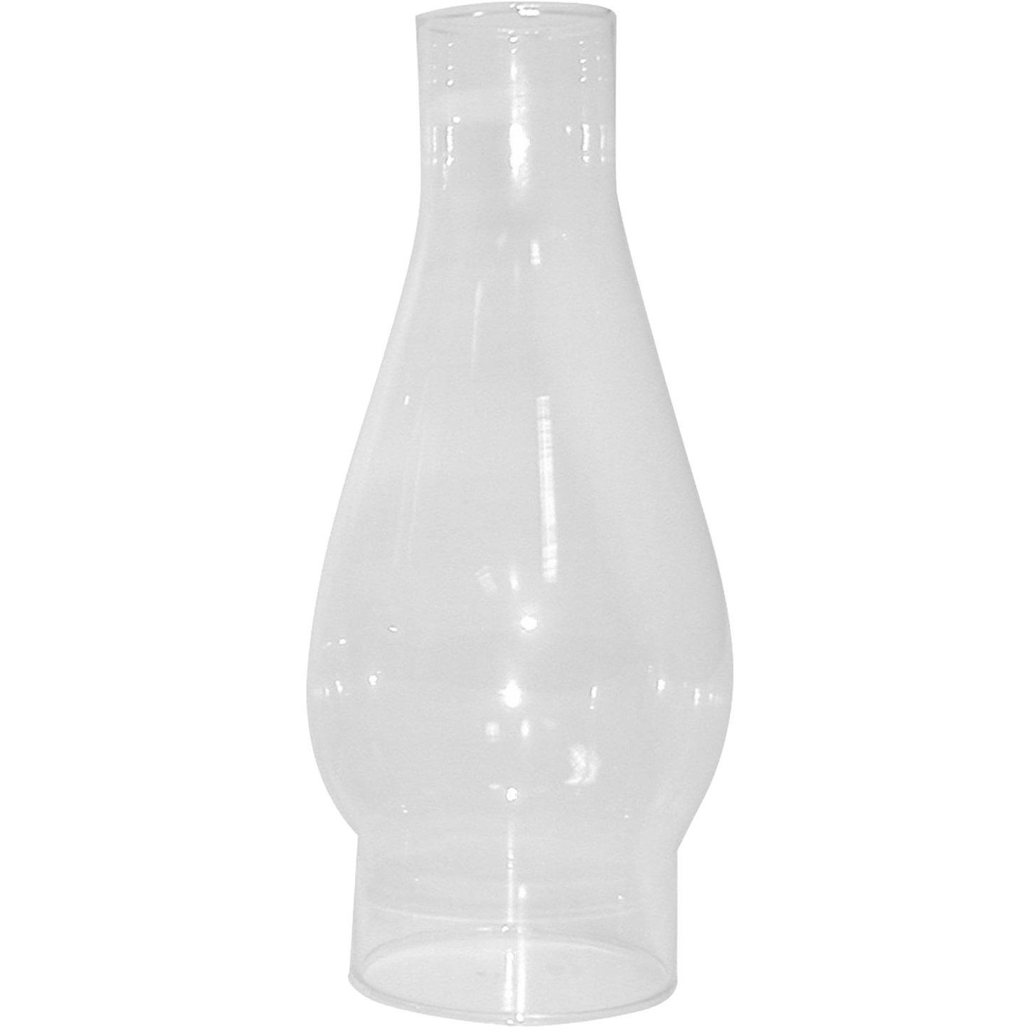 Clear high-quality glass chimney with a 2-5/8" base and bulbous shape, designed for oil lamps, featured in Lamps & Lighting, Parts and Accessories, and Chimneys and Globes collections.