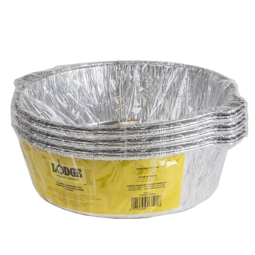 Stack of recyclable heavy gauge aluminum foil liners designed for camp Dutch ovens, making clean-up quick and easy, suitable for Kitchen & Food, Cookware, Cast Iron, and Best Sellers collections.