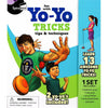 Book cover for a yo-yo trick instruction set featuring colorful illustrations of two boys performing yo-yo tricks, promoting fun indoor and outdoor play for children.