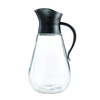 Clear glass syrup dispenser with ergonomic handle and gravity-style black lid that closes automatically when upright, ideal for Kitchen & Food, Storage and Serving, and Best Sellers collections.
