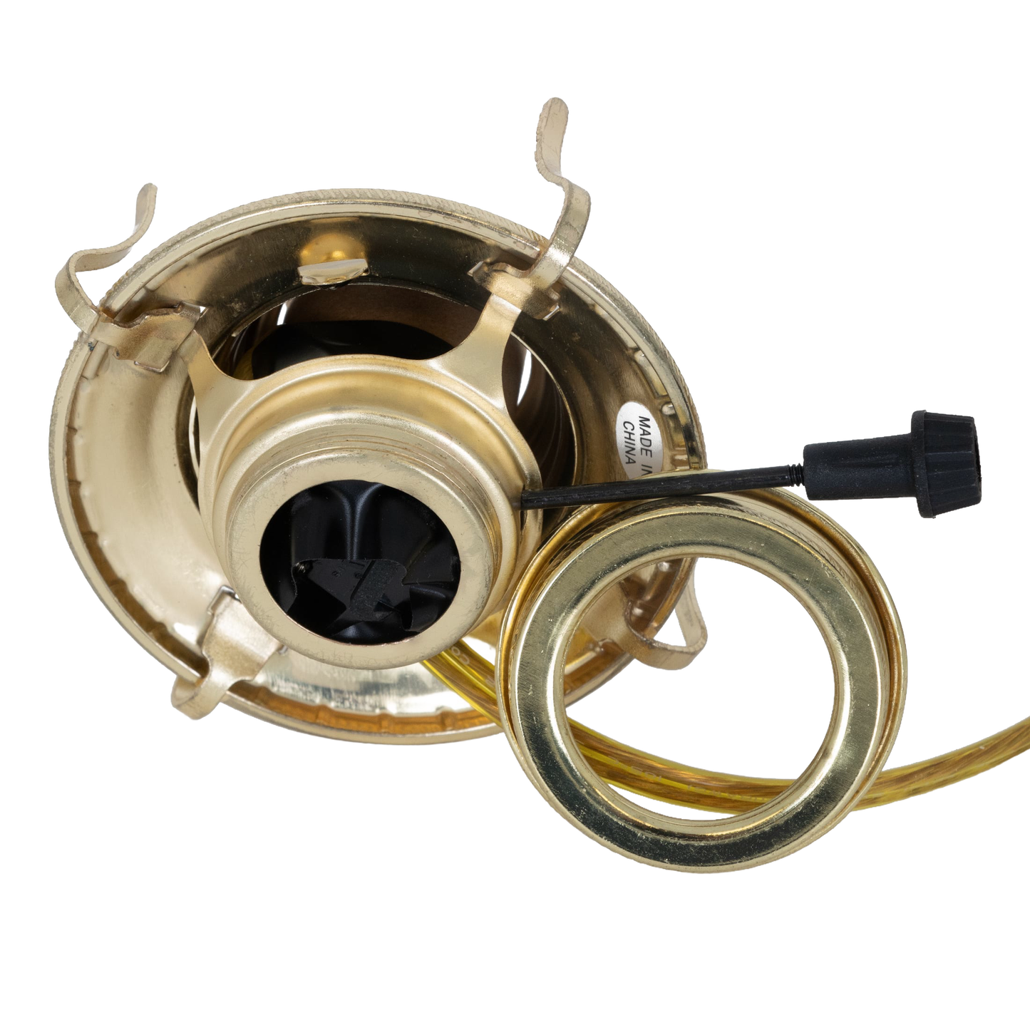 Handcrafted brass plated electrified burner with removable screw-on collar and UL listed 6 ft. cord, designed for #2 lamp collars, suitable for Lamps & Lighting, Parts and Accessories, and Electric Conversion collections.