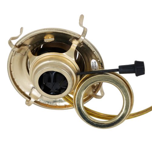 Handcrafted brass plated electrified burner with removable screw-on collar and UL listed 6 ft. cord, designed for #2 lamp collars, suitable for Lamps & Lighting, Parts and Accessories, and Electric Conversion collections.