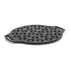 Handcrafted cast iron pan with 30 shallow round molds designed for making mini Dutch pancakes, featuring two handles for safe use, ideal for camping, kitchen, and cookware collections.