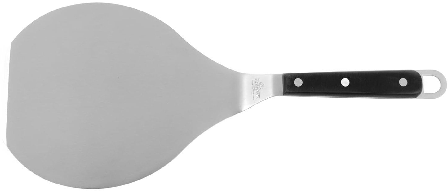 Extra wide stainless steel spatula with triple-riveted black handle and angled design for better control, ideal for Kitchen & Food, Kitchen Gadgets, Storage and Serving, and Best Sellers collections.