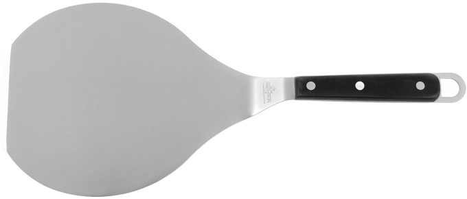 Extra wide stainless steel spatula with triple-riveted black handle and angled design for better control, ideal for Kitchen & Food, Kitchen Gadgets, Storage and Serving, and Best Sellers collections.