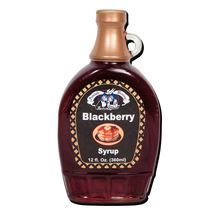 Bottle of handcrafted blackberry syrup in a glass jar with gold cap, made in USA, ideal for Kitchen & Food, Pantry, USA Made, Best Sellers, and Promo Eligible collections.