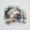 Handcrafted white glass lamp shade featuring a detailed rustic watermill illustration, designed to softly diffuse light for Lamps & Lighting and Best Sellers collections.