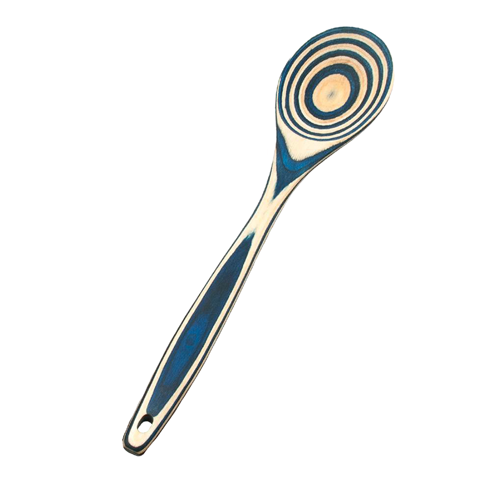 Handcrafted pakkawood spoon featuring striking blue and natural concentric ring patterns, sturdy and heat resistant, perfect for Kitchen & Food, Cooking and Baking Helpers, and Best Sellers collections.