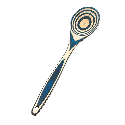 Handcrafted pakkawood spoon featuring striking blue and natural concentric ring patterns, sturdy and heat resistant, perfect for Kitchen & Food, Cooking and Baking Helpers, and Best Sellers collections.