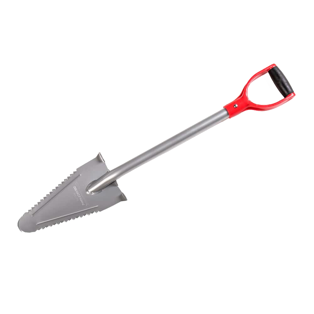 Handcrafted mini gardening shovel with serrated blade and red ergonomic handle, designed for precise digging in farm, garden, and cultivating tasks, featured in Best Sellers and Promo Eligible collections.