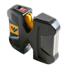 Compact handheld sharpener with black plastic body, yellow sharpening slot, and textured grip, designed for quick blade sharpening in farm, kitchen, and tool collections.