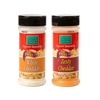 Two bottles of cheesy popcorn seasonings in white cheddar and zesty cheddar flavors, fat-free and made in the USA, perfect for Kitchen & Food, Food, and Popcorn collections.