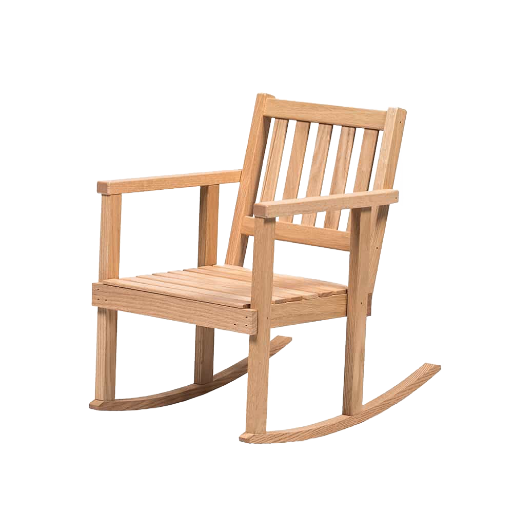 Handcrafted Amish-made wooden children's rocker in unfinished solid oak, designed for Toys, Books & Games, USA Made, Amish Made, and Wooden Toys collections.