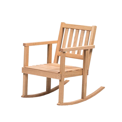 Handcrafted Amish-made wooden children's rocker in unfinished solid oak, designed for Toys, Books & Games, USA Made, Amish Made, and Wooden Toys collections.