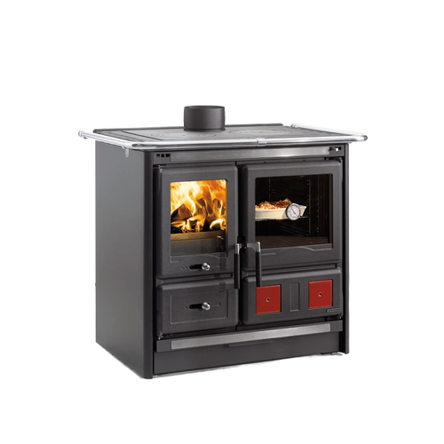 Steel wood cook stove with fire window and oven door featuring a thermometer, designed for reliable cooking and heating in Stoves, Cookstoves, and Best Sellers collections.