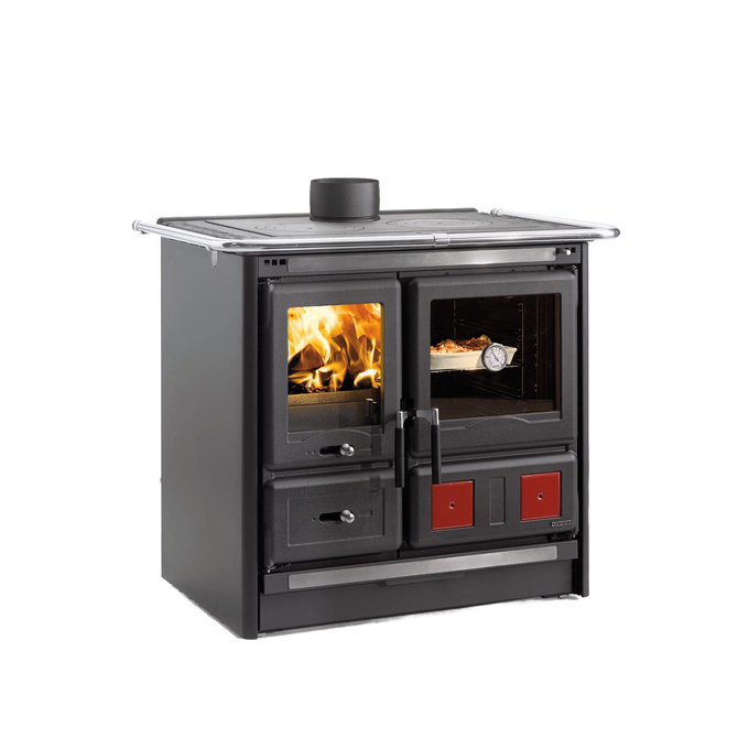 Steel wood cook stove with fire window and oven door featuring a thermometer, designed for reliable cooking and heating in Stoves, Cookstoves, and Best Sellers collections.