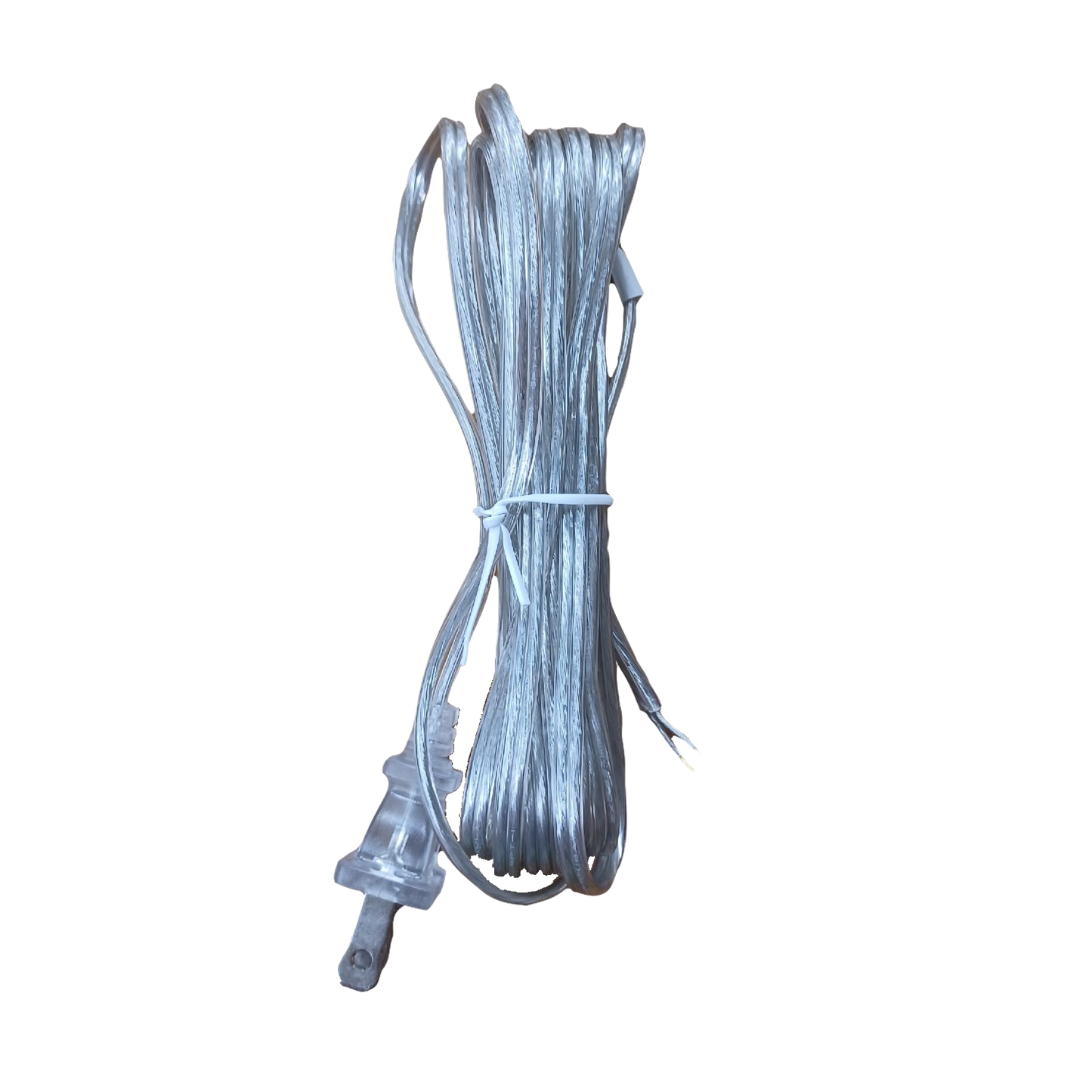 Coiled transparent electric cord with molded plug designed for converting Dietz lanterns to electric lights, handcrafted for use in Lamps & Lighting and Emergency Supplies collections.