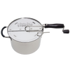 Durable stainless steel stovetop popcorn popper with a wooden handle and gearless cable design, ideal for Kitchen & Food, Cookware, Pots and Pans, Popcorn, Best Sellers, and Promo Eligible collections.