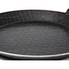 Handcrafted wrought iron pan with intricate crosshatch pattern on the cooking surface, designed for versatile use in Farm, Garden & Tool, Camping, Kitchen & Food, Cookware, Pots and Pans, Best Sellers, and Promo Eligible collections.