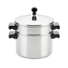 Polished stainless steel 3-quart saucepot with matching lid and steamer insert, featuring black handles, ideal for Kitchen & Food, Cookware, Pots and Pans, Best Sellers, and Promo Eligible collections.
