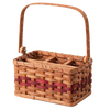 Handcrafted Amish-made silverware basket with natural woven wood and red accent bands, featuring four compartments and a sturdy handle, ideal for Kitchen & Food and Dinnerware collections.