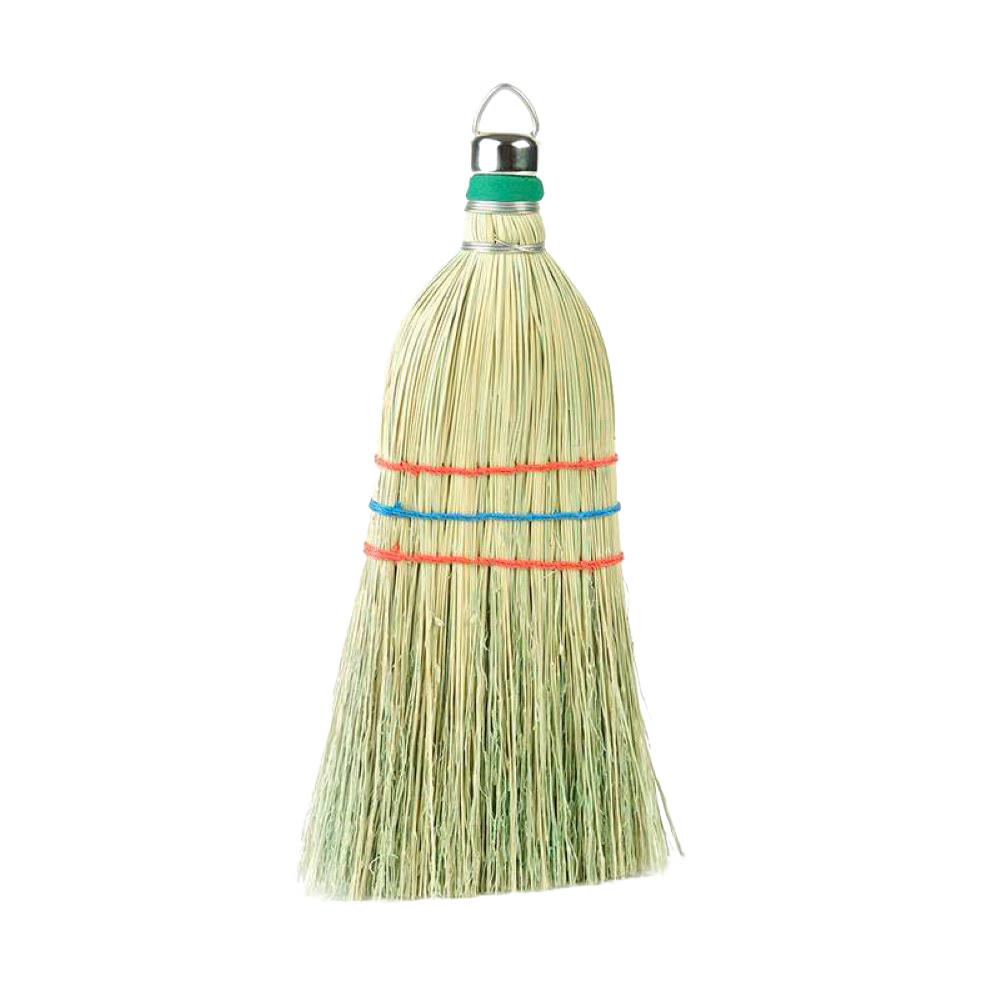 Handcrafted Amish-made corn whisk broom with tightly bound straw bristles, ideal for household cleaning tasks, featured in Home & Decor and USA Made collections.