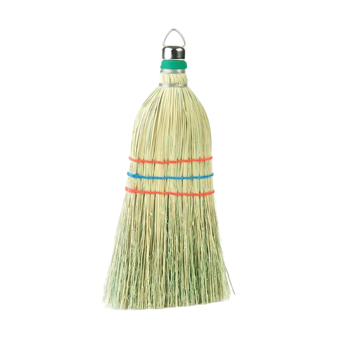 Handcrafted Amish-made corn whisk broom with tightly bound straw bristles, ideal for household cleaning tasks, featured in Home & Decor and USA Made collections.